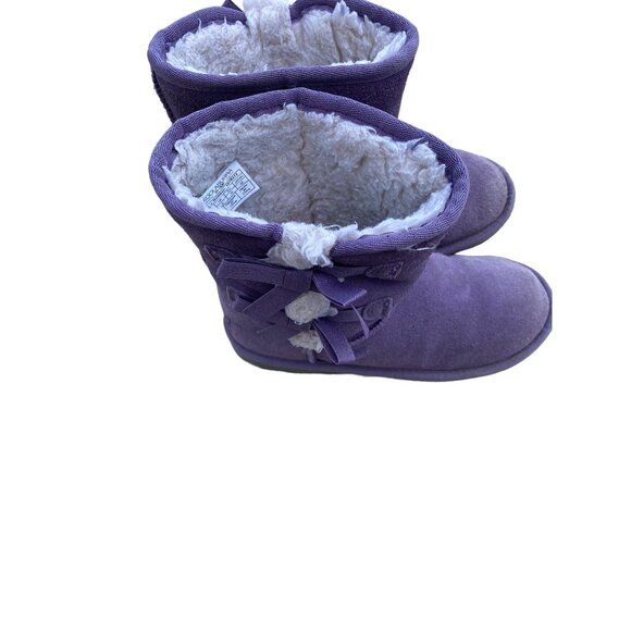 Koolaburra By UGG Kids Purple Suede Bow Tall Boots With Shearling Lining Size 3 - Picture 3 of 7